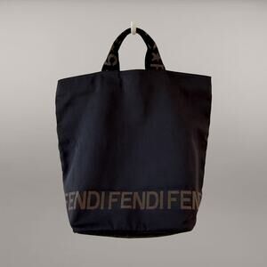 FENDI 1925 Zucca Roma Tote Bag Nylon Logo Vintage Black Brown